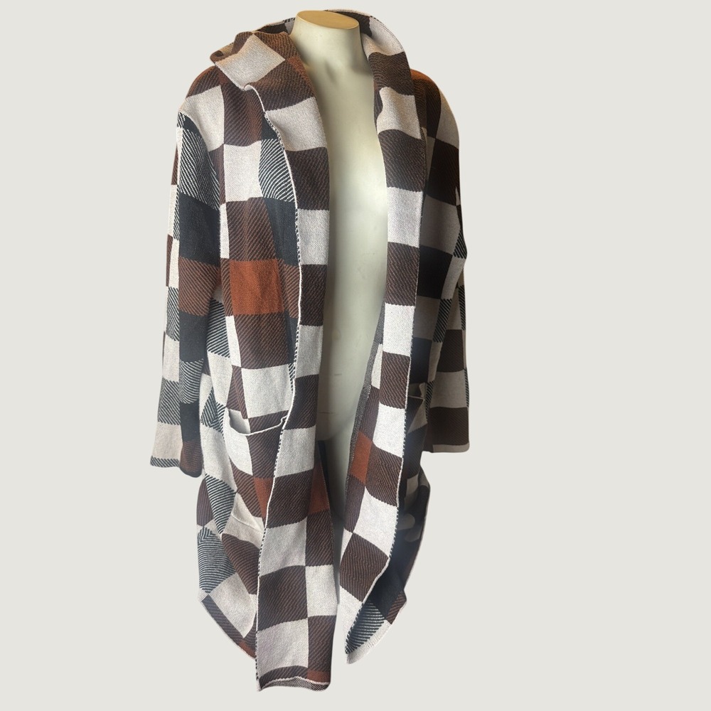 3x Oversized Buffalo Plaid Draped Cardigan Rust Brown Cozy Fall Cabin Core